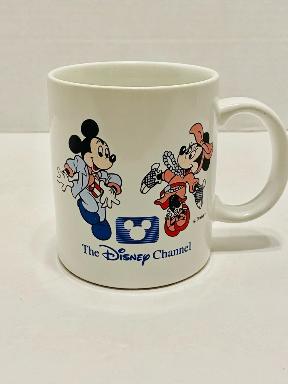 Vintage Disney Channel Coffee Mug Mickey & Minney Mouse 80s Garb Ceramic Cup